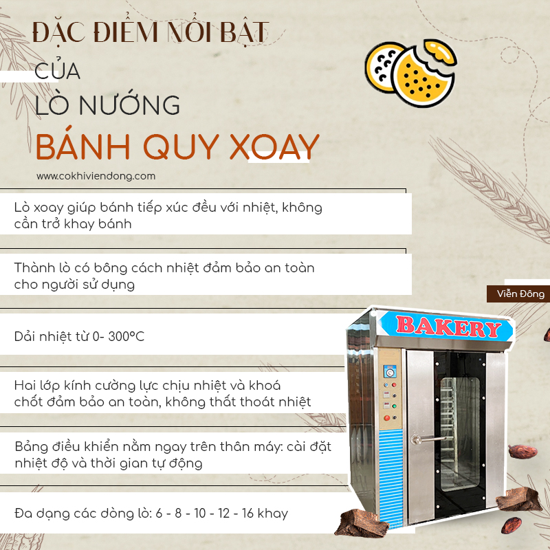 Đặc điểm của lò nướng bánh quy xoay