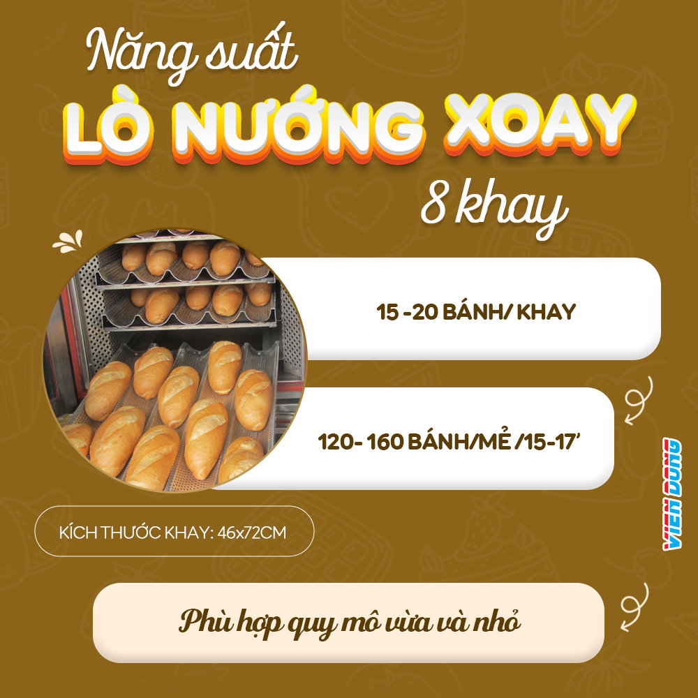 Lò nướng bánh mì xoay 8 khay