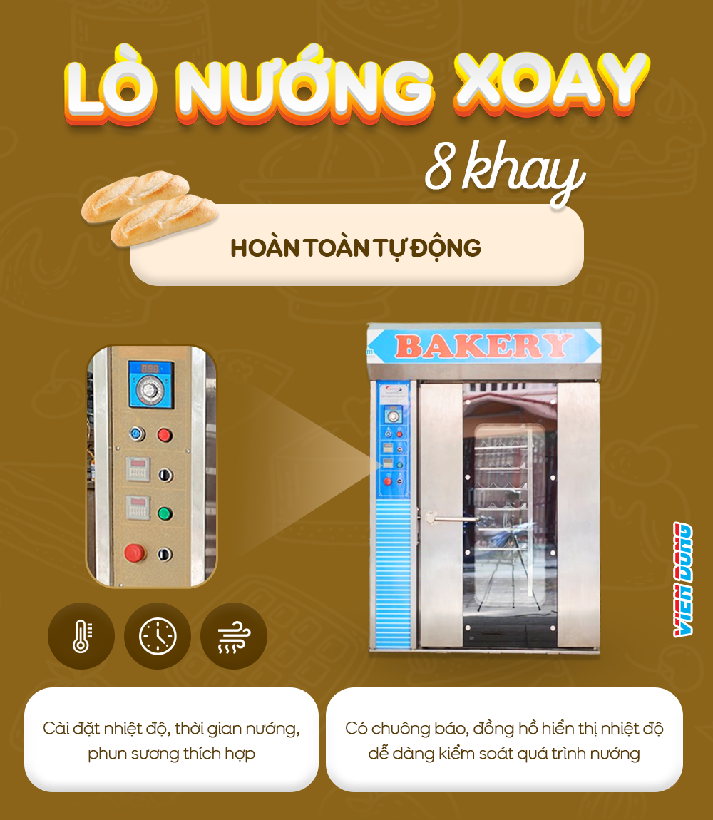 Lò nướng bánh mì xoay 8 khay